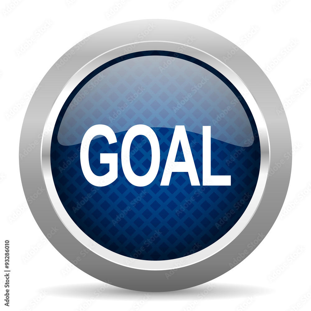 Poster goal blue circle glossy web icon on white background, round button for internet and mobile app