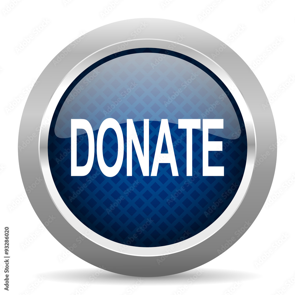 Poster donate blue circle glossy web icon on white background, round button for internet and mobile app
