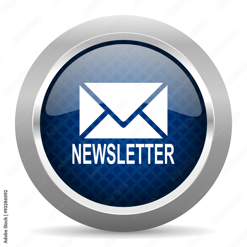 Aufkleber newsletter blue circle glossy web icon on white background, round button for internet and mobile app