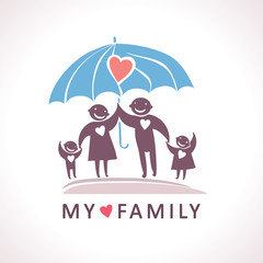 Loving family with children under umbrella
