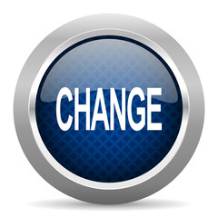 change blue circle glossy web icon on white background, round button for internet and mobile app