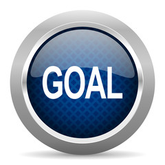 goal blue circle glossy web icon on white background, round button for internet and mobile app
