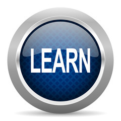 learn blue circle glossy web icon on white background, round button for internet and mobile app