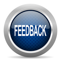 feedback blue circle glossy web icon on white background, round button for internet and mobile app