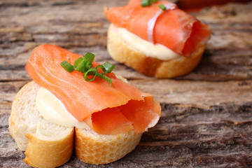 Baguette bread with smoked salmon
