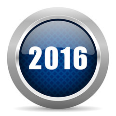 year 2016 blue circle glossy web icon on white background, round button for internet and mobile app