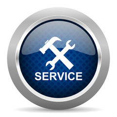 Obraz premium service blue circle glossy web icon on white background, round button for internet and mobile app