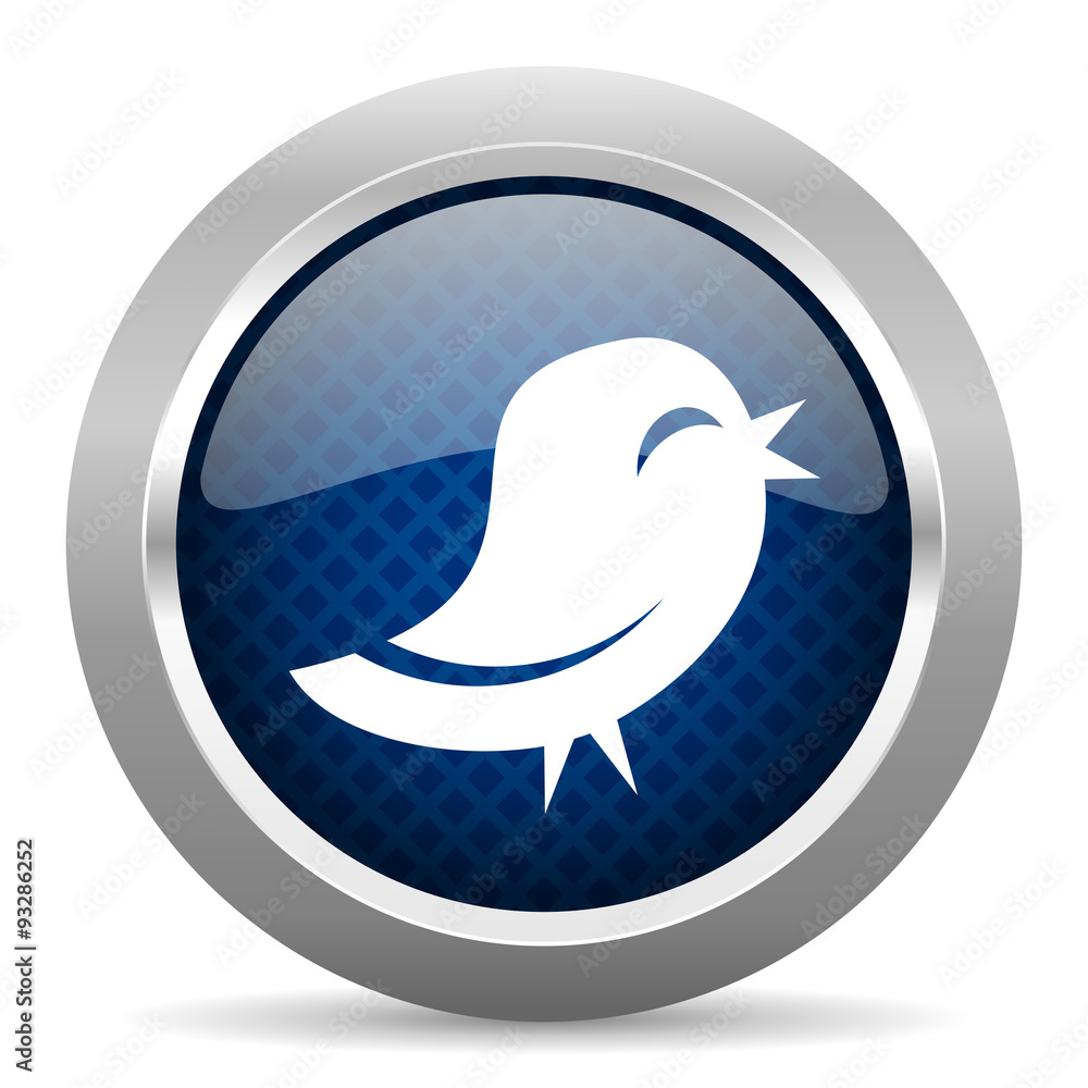 Poster twitter blue circle glossy web icon on white background, round button for internet and mobile app