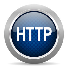 http blue circle glossy web icon on white background, round button for internet and mobile app