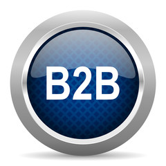 b2b blue circle glossy web icon on white background, round button for internet and mobile app