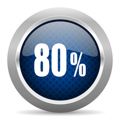 80 percent blue circle glossy web icon on white background, round button for internet and mobile app