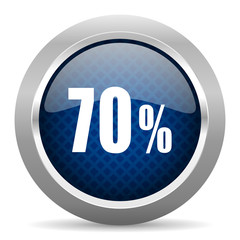 70 percent blue circle glossy web icon on white background, round button for internet and mobile app