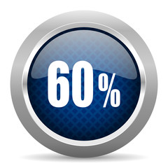 60 percent blue circle glossy web icon on white background, round button for internet and mobile app