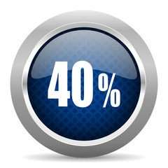 40 percent blue circle glossy web icon on white background, round button for internet and mobile app