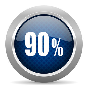 90 percent blue circle glossy web icon on white background, round button for internet and mobile app