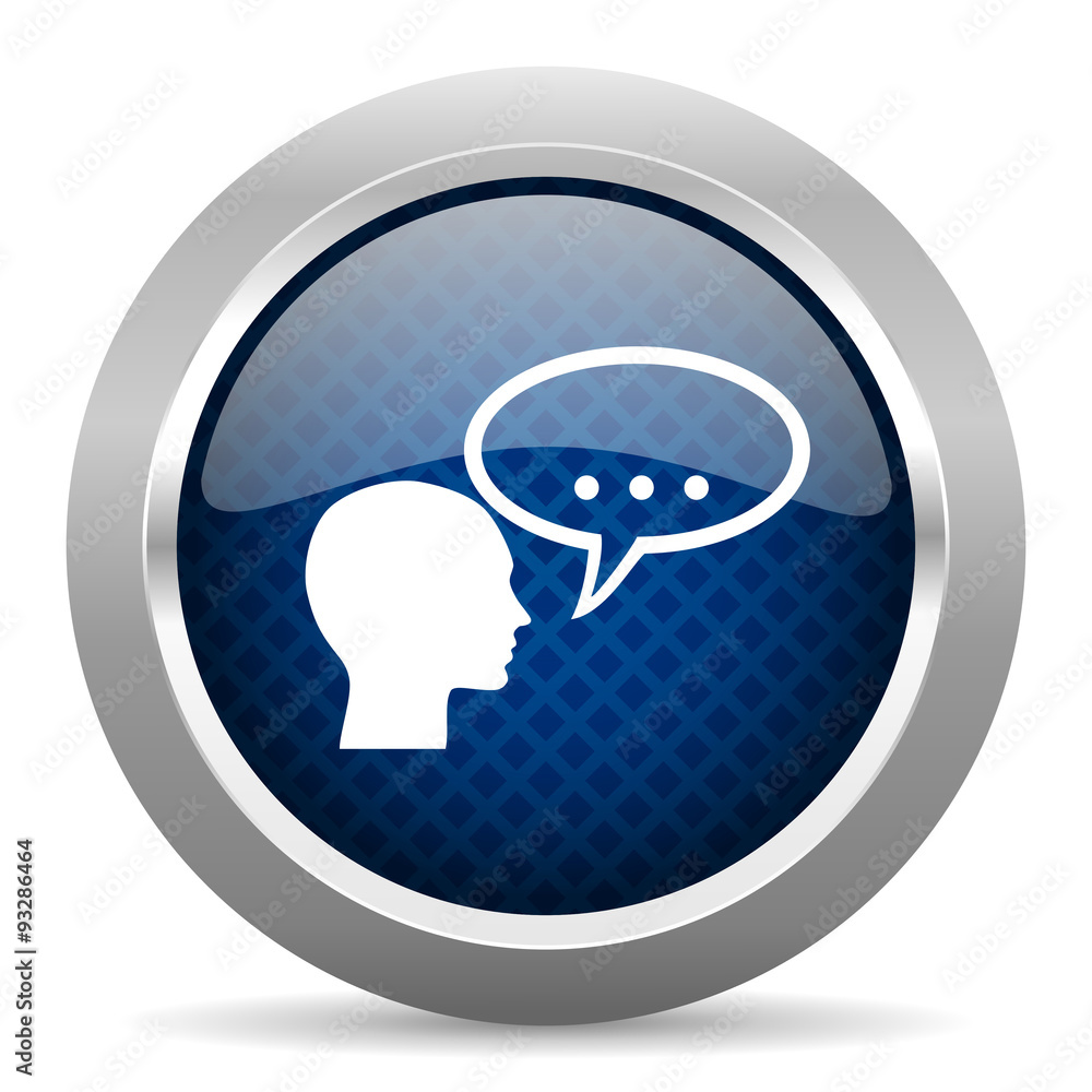 Poster forum blue circle glossy web icon on white background, round button for internet and mobile app