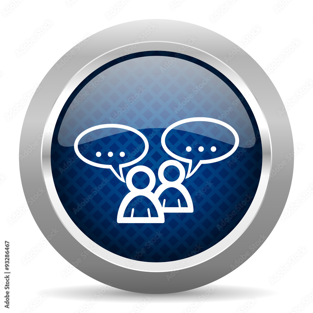 Poster forum blue circle glossy web icon on white background, round button for internet and mobile app