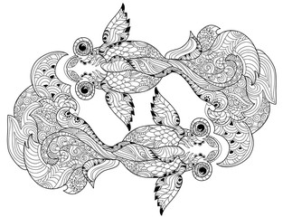 Zentangle stylized floral china fish doodle