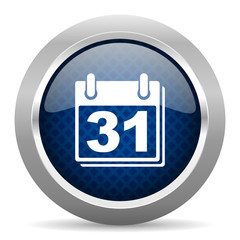 calendar blue circle glossy web icon on white background, round button for internet and mobile app