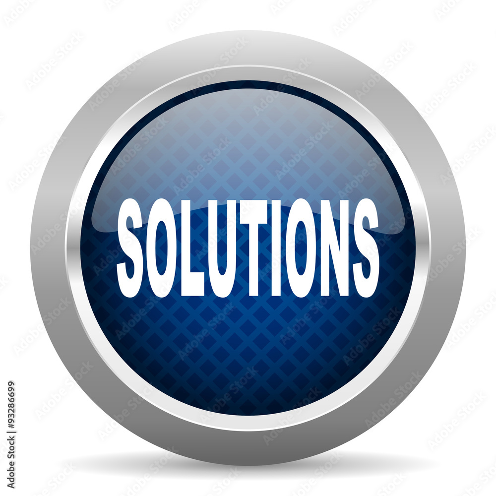 Aufkleber solutions blue circle glossy web icon on white background, round button for internet and mobile app