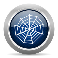 spider web blue circle glossy web icon on white background, round button for internet and mobile app