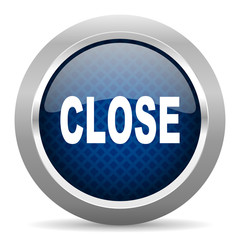 close blue circle glossy web icon on white background, round button for internet and mobile app
