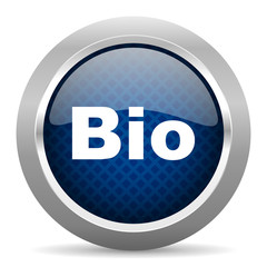 bio blue circle glossy web icon on white background, round button for internet and mobile app