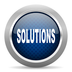 solutions blue circle glossy web icon on white background, round button for internet and mobile app