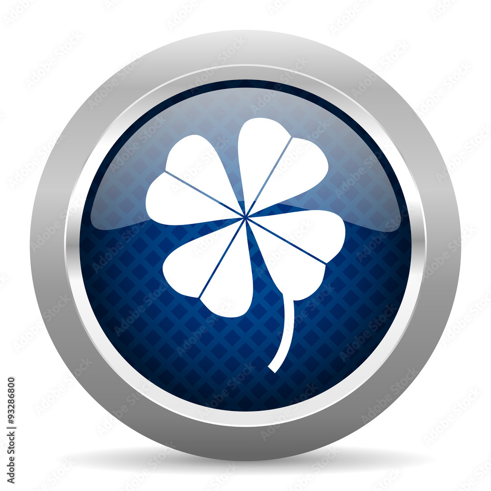Poster four-leaf clover blue circle glossy web icon on white background, round button for internet and mobi