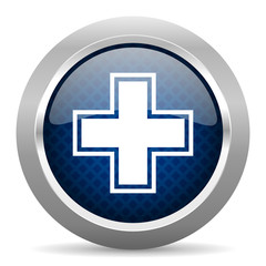 Obraz premium pharmacy blue circle glossy web icon on white background, round button for internet and mobile app