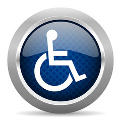 wheelchair blue circle glossy web icon on white background, round button for internet and mobile app