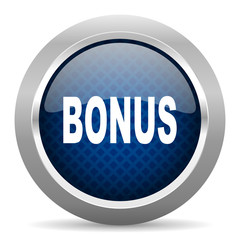 bonus blue circle glossy web icon on white background, round button for internet and mobile app