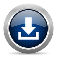 download blue circle glossy web icon on white background, round button for internet and mobile app