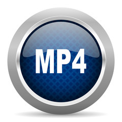 mp4 blue circle glossy web icon on white background, round button for internet and mobile app