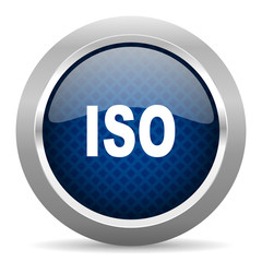 iso blue circle glossy web icon on white background, round button for internet and mobile app