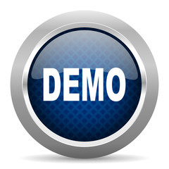 demo blue circle glossy web icon on white background, round button for internet and mobile app