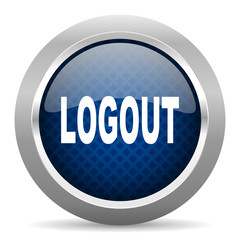 logout blue circle glossy web icon on white background, round button for internet and mobile app