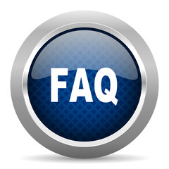 faq blue circle glossy web icon on white background, round button for internet and mobile app