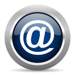 email blue circle glossy web icon on white background, round button for internet and mobile app