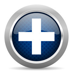 plus blue circle glossy web icon on white background, round button for internet and mobile app