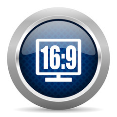 16 9 display blue circle glossy web icon on white background, round button for internet and mobile app