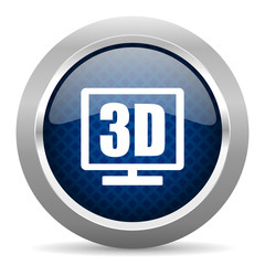 3d display blue circle glossy web icon on white background, round button for internet and mobile app