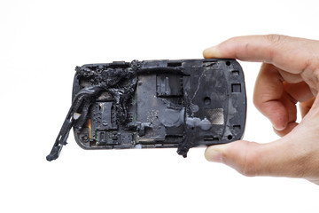 mobile phone battery explodes and burns due to overheat / danger of using smartphone