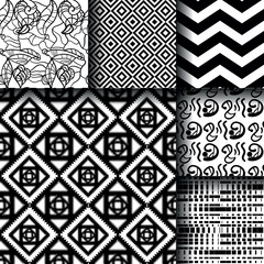 Set of 6 monochrome black and white elegant seamless patterns. Perfect for wallpapers, pattern fills, web page backgrounds, surface textures, textile