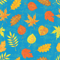 Fototapeta na wymiar Seamless pattern with colorful autumn leaves vector background. Perfect for wallpapers, pattern fills, web page backgrounds, surface textures, textile
