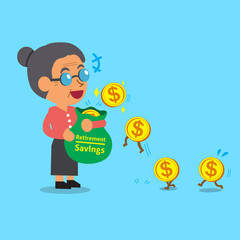 Business concept cartoon old woman earning money