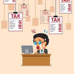 Cartoon businessman and tax letters