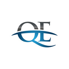QE initial company swoosh logo blue