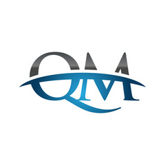 QM initial company swoosh logo blue