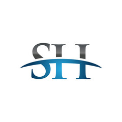 SH initial company swoosh logo blue